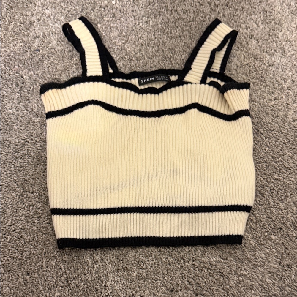 SHEIN Black and Cream Striped Crop Top